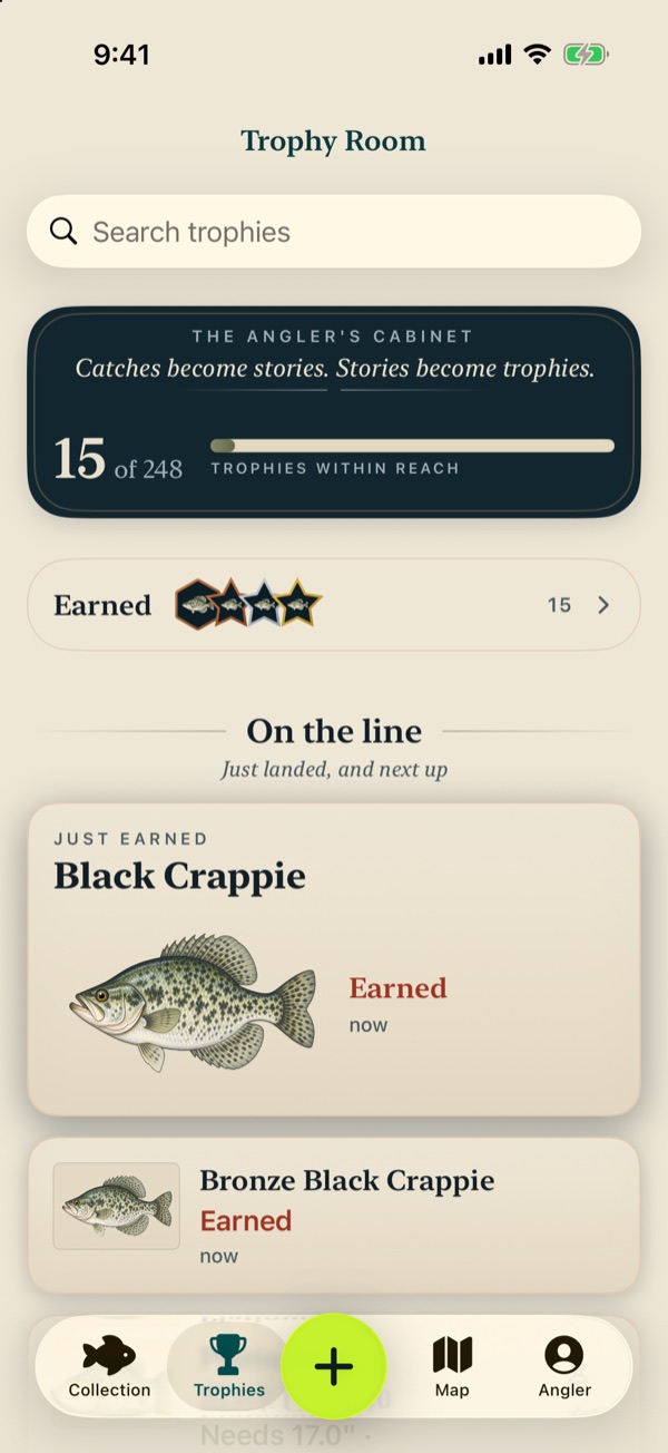 The Trophy Room, a dark cabinet of earned trophies